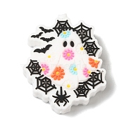 Halloween Themed Web Ghost Silicone Focal Beads, Silicone Teething Beads, White, 28x25x7mm, Hole: 3mm(SIL-M006-01D)