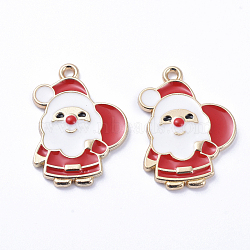 Golden Plated Alloy Enamel Pendants, for Christmas, Santa Claus with the Red Bag, White, 23x17x2mm, Hole: 1mm(ENAM-D040-C03-G)