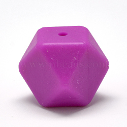 Food Grade Eco-Friendly Silicone Beads, Chewing Beads For Teethers, DIY Nursing Necklaces Making, Faceted Cube, Orchid, 14x14x14mm, Hole: 2mm(SIL-Q009B-05)