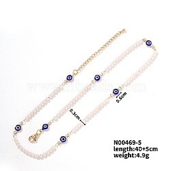 Fashion Elegant Plastic Imitation Pearl Chain Necklaces, with Brass Chain for Women Girl, Evil Eye, 15.75 inch(40cm)(TS5370-2)