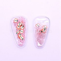 Plastic with Resin and Polymer Clay Accessories, DIY for Bobby pin Accessories, Oval with Apple, Pink, 55x29x5mm(RESI-CJC0007-32B)