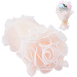 Polyester Flower Bouquet Wrapping Mesh Paper, with ABS Plastic Imitation Pearl Edge, for Valentine's Day, Wedding, Birthday Decoration, Pink, 27.8cm, 4.5yard/bag(DIY-WH0569-38A)