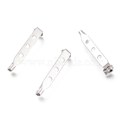 Tarnish Resistant 304 Stainless Steel Brooch Pin Back Bar Findings, Stainless Steel Color, 33.5x6x7mm, Hole: 2mm, Pin: 0.5mm(STAS-M283-04P)