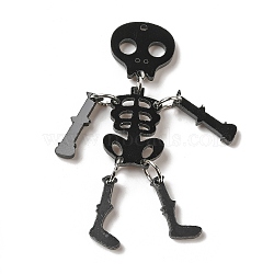 Halloween Acrylic Pendant, with Iron Findings, Skeletons, Black, 61x30x6mm, Hole: 1.5mm(SACR-Z004-07)