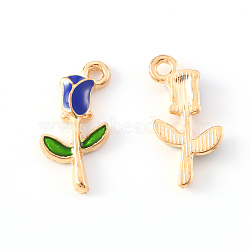 Alloy Enamel Pendants, Rose Shape, Light Gold, Blue, 19x9x2.5mm, Hole: 1.8mm(ENAM-S121-048C)