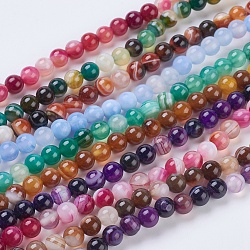 Round Dyed Natural Striped Agate/Banded Agate Beads Strands, Mixed Color, 6mm, Hole: 1mm, about 62pcs/strand, 14.8 inch(G-G582-6mm-M)
