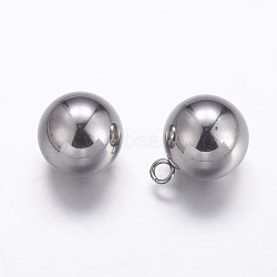 Tarnish Resistant 201 Stainless Steel Sphere Charms, Round Ball, Stainless Steel Color, 13x10mm, Hole: 2mm(STAS-K146-048-10mm)