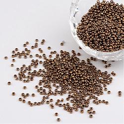 Dark Goldenrod 11/0 Grade A Electroplated Glass Seed Beads, Metallic Colours, 2x1.5mm, Hole: 0.3mm, about 3300pcs/50g(X-SEED-Q008-F601)