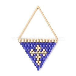 Handmade Japanese Seed Beads Pendants, Triangle with Cross Charms, Blue, 37~38x23x2mm, Hole: 17x20mm(PALLOY-MZ00136-04)