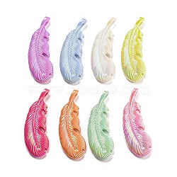 UV Plating Opaque Acrylic Pendants, AB Color Plated, Iridescent Feather, Mixed Color, 45x15.5x7mm, Hole: 2.8mm(MACR-D024-04)