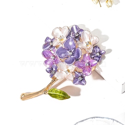 Hydrangea Enamel Pins, Alloy Rhinestone Brooches for Backpack Clothes, Medium Orchid, 53x35mm(PW-WG7C672-02)