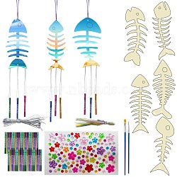 DIY Wood & Aluminium Round Tube Wind Chime Making Kits, Fish, 150x56.351~85.098mm(DIY-WH20038-010)