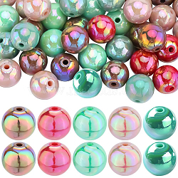 Christmas Theme 100Pcs 5 Colors Opaque Acrylic Beads, AB Color Plated, Round, Mixed Color, 16x15mm, Hole: 2.8mm, 20pcs/color(MACR-SP0001-01B-04)