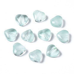 Transparent Spray Painted Glass Beads, Imitation Jade Beads, Heart, Pale Turquoise, 7.5x8x4.5mm, Hole: 0.9mm(GGLA-S054-012E-02)