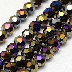 Electroplate Glass Beads Strands, AB Color, Faceted(32 Facets), Round, Black, 8mm, Hole: 1mm, about 65~67pcs/strand, 49~50cm(EGLA-J042-8mm-AB01)