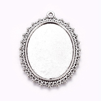 Tibetan Style Alloy Big Pendant Cabochon Settings, Oval, Antique Silver, Tray: 30x40mm, 54x40.5x1mm, Hole: 2mm