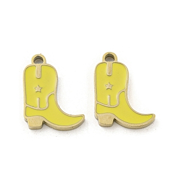 Ion Plating(IP) 316L Stainless Steel Charms, with Enamel, Real 18K Gold Plated, Cowboy Boot Charm, Yellow, 12x9.5x1.5mm, Hole: 1.2mm