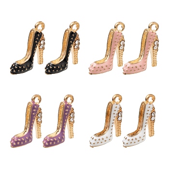 8Pcs 4 Colors Alloy Enamel Stilettos Pendants, with Rhinestone, High-heeled Shoes, Light Gold, Mixed Color, 17.5x14x6mm, Hole: 2mm, 2pcs/color