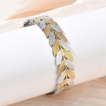 304 Stainless Steel Cuff Bangles for Women, Leaf, Ion Plating(IP), Long-Lasting Plated, Golden & Stainless Steel Color, Inner Diameter: 2.11 inch(5.35cm)x2.38 inch(6.05cm)