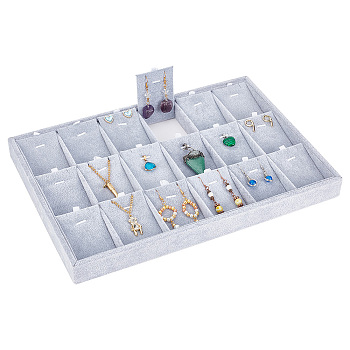 Elite 1Pc 18-Slot Wood Pendant Necklace Displays, Necklace Organizer Holder, Coverd with Velvet, Rectangle, Gainsboro, 35x24x3cm