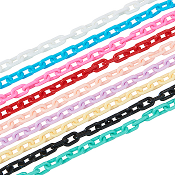 ABS Plastic Cable Chains, Oval, Mixed Color, 8mm, 10strands/box