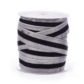 Polyester Ribbon, Single Face Velvet Ribbon, Binary Colour, Striped Pattern, Dark Gray, 3/4 inch(19mm), about 25yards/roll(22.86m/roll)