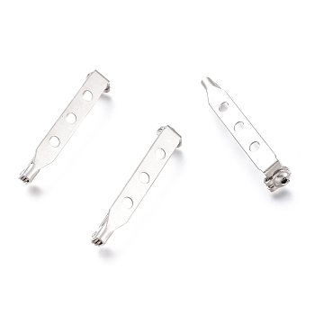 304 Stainless Steel Brooch Pin Back Bar Findings, Stainless Steel Color, 33.5x6x7mm, Hole: 2mm, Pin: 0.5mm