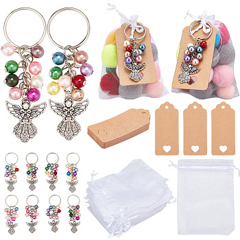 BENECREAT 20Pcs Acrylic Beads & Angel Alloy Pendant Keychain, with 20Pcs Paper Price Tags and 20Pcs Gift Bags, for Thanks Gift, Antique Silver, 8cm