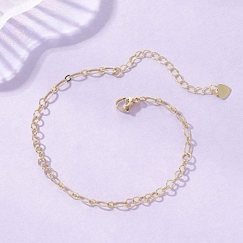 Brass Figaro & Rolo Chain Bracelets for Women, Real 18K Gold Plated, 7.09 inch(18cm)
