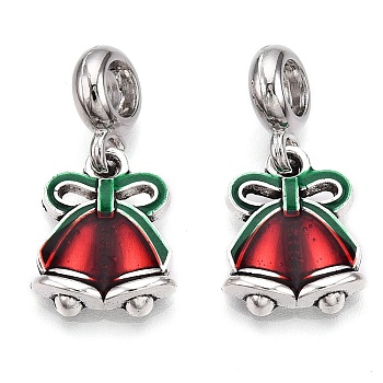 Alloy Enamel European Dangle Charms, Large Hole Pendants, Christmas Bell, Antique Silver, 26mm, Hole: 4.5mm, Bell: 16x13.5x3.5mm