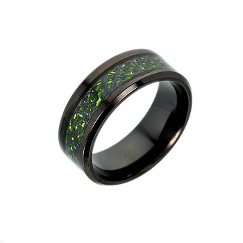 316L Surgical Stainless Steel Wide Band Finger Rings, with Carbon Fiber, Dragon, Green, US Size 11 1/4(20.7mm)