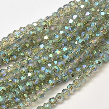 Faceted Round Full Rainbow Plated Electroplate Glass Beads Strands, Medium Sea Green, 4mm, Hole: 1mm, about 85pcs/strand, 12.5 inch