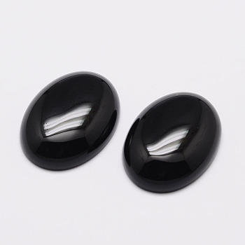 Oval Natural Black Agate Cabochons, 30x22x7mm