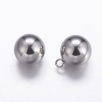 Tarnish Resistant 201 Stainless Steel Sphere Charms, Round Ball, Stainless Steel Color, 13x10mm, Hole: 2mm