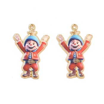 Christmas Alloy Enamel Pendants, Long-Lasting Plated, Golden, Child Charm, Colorful, 28.5x18x1.5mm, Hole: 1mm