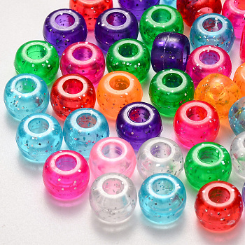 Plastic Beads, with Glitter Powder, Rondelle, Mixed Color, 9x6mm, Hole: 3.5mm, about 1900pcs/500g.