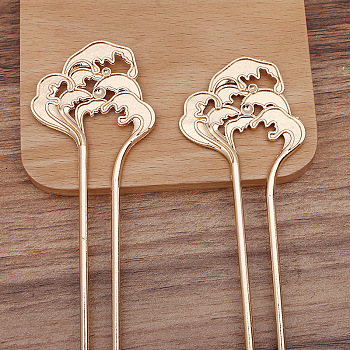 Alloy Sea Wave Hair Sticks for Enamel, Rhinestone Settings, Long-Lasting Plated Hair Accessories for Women, Light Gold, 140x43mm, Fit For 3/4mm Rhinestone