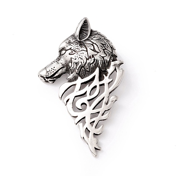 Tibetan Style 304 Stainless Steel Pendants, Wolf, Antique Silver, 49.5x30x4mm, Hole: 5x4mm