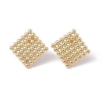 Ion Plating(IP) 304 Stainless Steel Rhombus Stud Earrings for Women, Golden, 24x24mm, Pin: 0.7mm