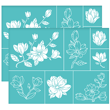 Self-Adhesive Silk Screen Printing Stencil, for Painting on Wood, DIY Decoration T-Shirt Fabric, Turquoise, Flower, 280x220mm