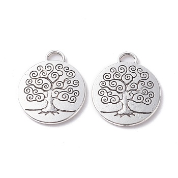 Tibetan Style Alloy Pendants, Flat Round with Tree, Antique Silver, 27.5x23.5x2mm, Hole: 4.5mm