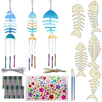 DIY Wood & Aluminium Round Tube Wind Chime Making Kits, Fish, 150x56.351~85.098mm