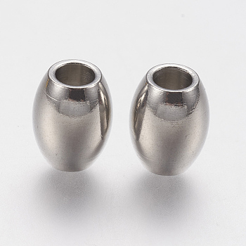201 Stainless Steel European Beads, Large Hole Beads, Barrel, Stainless Steel Color, 10x8mm, Hole: 4mm