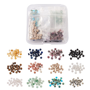 360Pcs 12 Colors Natural Mixed Gemstone Beads, Disc/Flat Round, Heishi Beads, 4~4.5x2~2.5mm, Hole: 0.5~0.7mm, 30pcs/color
