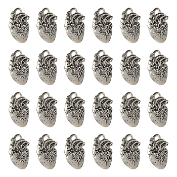 50Pcs Tibetan Style Alloy Pendants, Heart Charm, Antique Silver, 25x16x4mm, Hole: 2.5mm