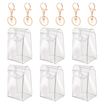 DIY Transparent Suspensible Action Figure Display Bags Keychain, Blind Box Doll Storage Pouchs Keychain Kit, Including Plastic Rectangle Small Bags, Alloy Keychain Clasp Findings, Clear, 68x30x5mm