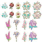 18Pcs 9 Styles Alloy Enamel Pendants, Flower Charms, Golden, Mixed Color, 17~34x13~28.4mm, 2pcs/style(FIND-HS0001-95B)