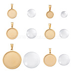 6Pcs 6 Styles 304 Stainless Steel Pendant Cabochon Settings, with 6Pcs 6 Styles Transparent Clear Glass Square Cabochons, Golden, Flat Round, Tray: 10mm, 1mm(STAS-TA0001-47E)