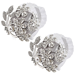 Silk Cloth & Zinc Alloy Crystal Rhinestone Wrist Corsage, with Plastic Pearl Beads, Hand Flower for Bride or Bridesmaid, Wedding, Party Decorations, Silver, 68x62x25mm(AJEW-WH0314-928)
