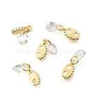 Brass 2-Loop Oval Spacer Bars with Clear Teardrop Cubic Zirconia Tassel, Rack Plating, Long-Lasting Plated, Lead Free & Cadmium Free, Golden, 14mm, Hole: 1.4mm(KK-Z156-07G)